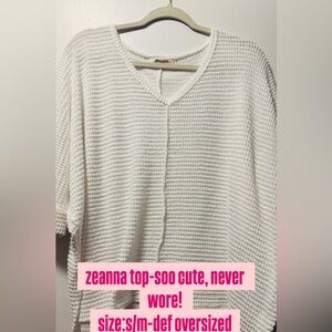 White V-Neck Waffle Knit Top